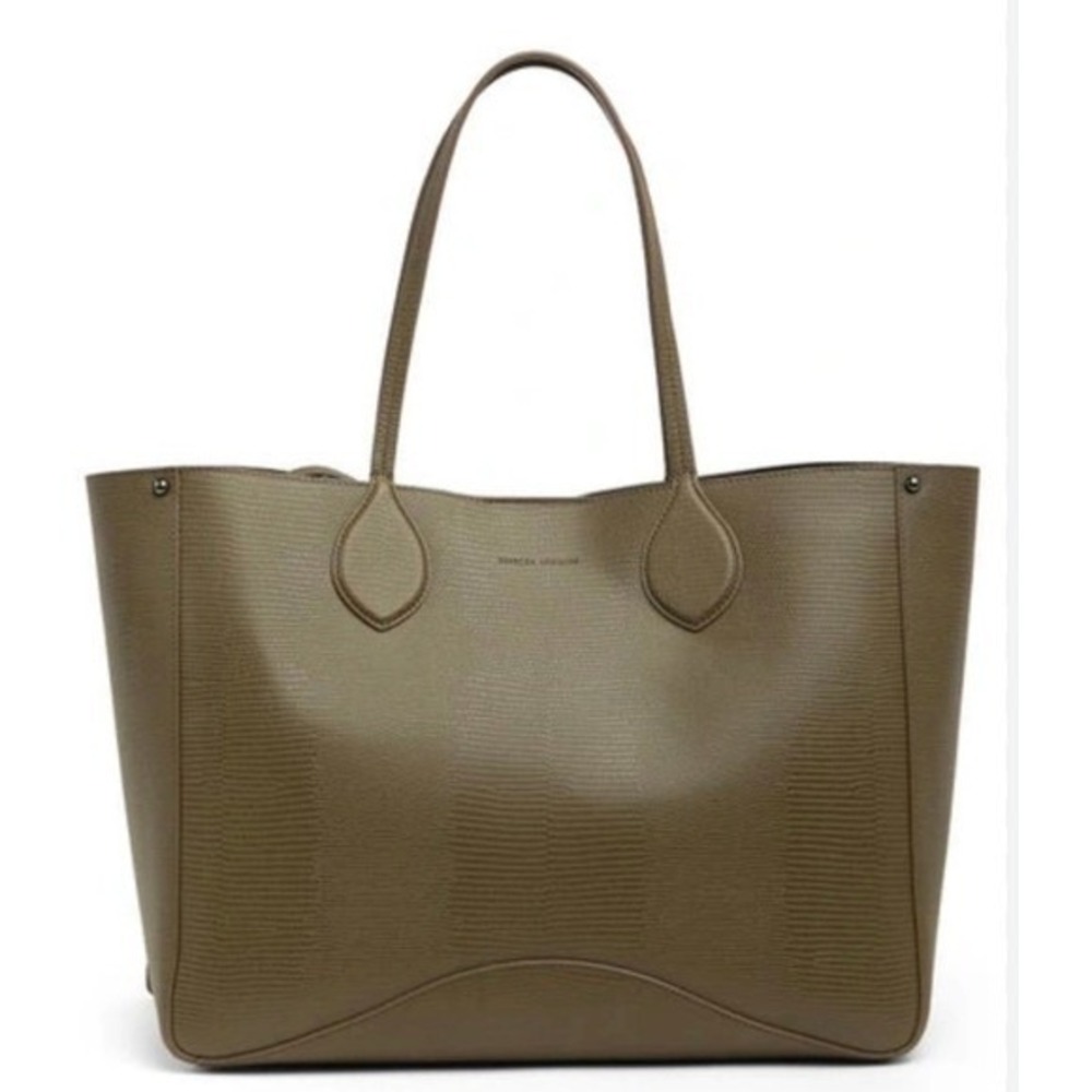 Rebecca Minkoff Pippa Lizard Embossed Leather Tote Bag Olive Taupe Large Handbag